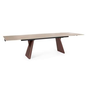 Table extensible 200/300×100 noyer/travertin