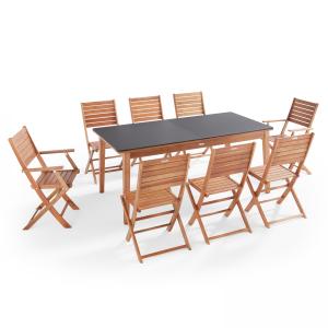 Table extensible avec 10 chaises en bois