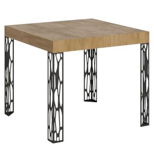 Table extensible effet bois chêne nature 90x90/246 cm