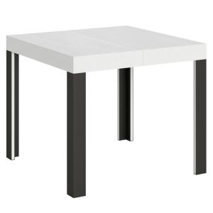 Table extensible effet bois frêne blanc 90x90/246 cm