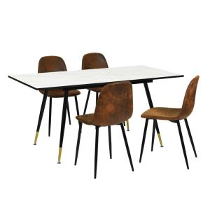 Table extensible effet marbre   4 chaises marron