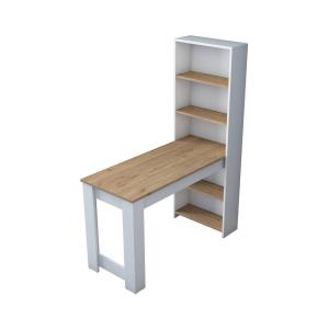 Table fixe effet bois beige, blanc 120x54 h154 cm