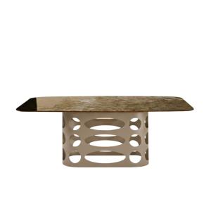 Table fixe en verre martelé bronze 210 x 110 cm, hauteur 75…