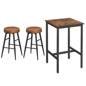 Table haute avec 2 tabourets revêtement en pu marron