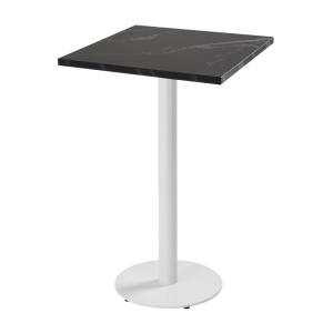 Table haute carrée 60 cm pied blanc et revêtement marbre no…
