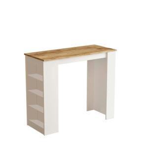 Table haute de cuisine 4 niches décor bois / blanc