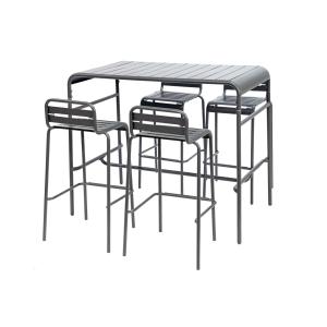 Table haute de jardin anthracite, 4 chaises hautes en acier