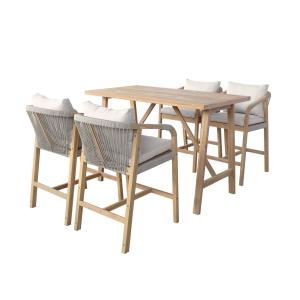 Table haute de jardin bois d'acacia 4 fauteuils naturel