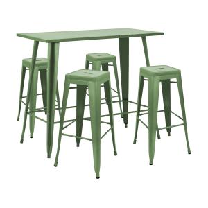 Table haute de jardin et 4 tabourets en métal vert cactus