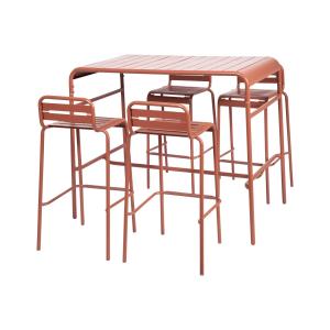 Table haute de jardin terracotta, 4 chaises hautes en acier