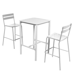 Table haute de terrasse avec 2 chaises en aluminium blanc