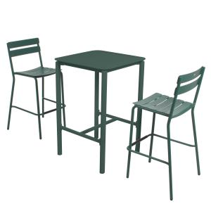 Table haute de terrasse avec 2 chaises en aluminium vert fo…