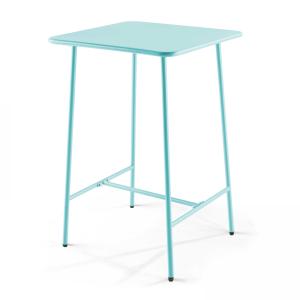 Table haute de terrasse carrée en acier bleu turquoise 70cm