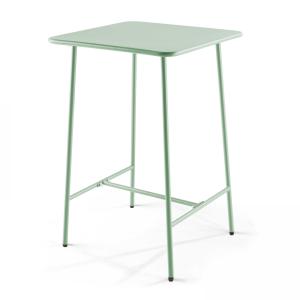 Table haute de terrasse carrée en acier vert sauge 70cm