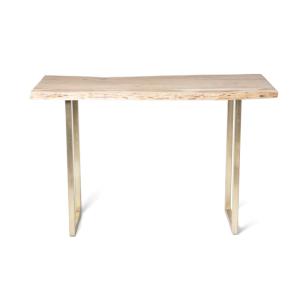 Table haute en bois d'acacia et pieds laiton