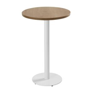 Table haute ronde 60 cm pied blanc et revêtement bois clair