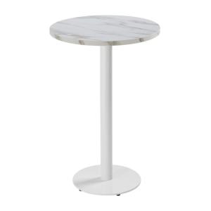 Table haute ronde 60 cm pied blanc et revêtement marbre bla…