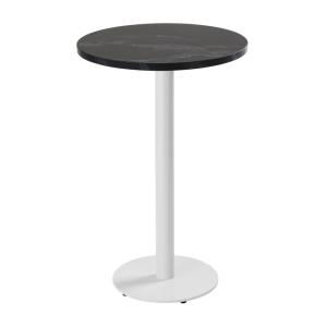 Table haute ronde 60 cm pied blanc et revêtement marbre noi…