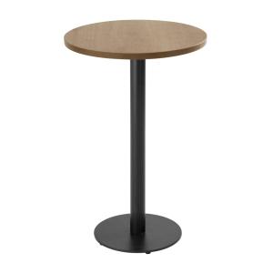 Table haute ronde 60 cm pied noir et revêtement bois clair