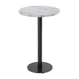 Table haute ronde 60 cm pied noir et revêtement marbre blan…