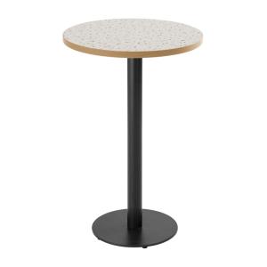 Table haute ronde 60 cm pied noir et revêtement terrazzo