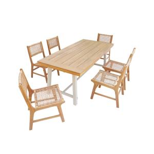 Table intérieur/extérieur bois d'acacia métal 6 chaises rés…
