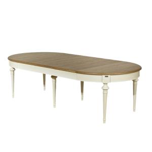 Table ovale en chêne 3 rallonges 4/10 couverts blanc cassé