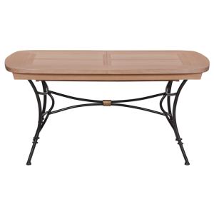 Table ovale fer forgé 190 cm 2 rallonges, plateau chêne