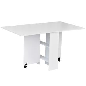 Table pliable 4 personnes 2 étagères intégrées blanc