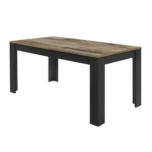 Table  repas 180cm noir mat plateau aspect bois antik