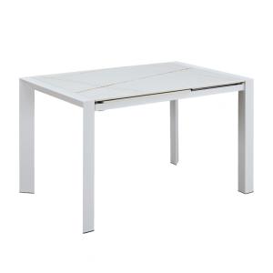 Table repas allongeable céramique marbré blanc pieds métal…