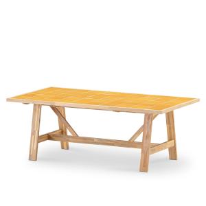 Table repas de jardin en bois et céramique moutard 205x105