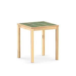 Table repas de jardin en bois et céramique vert clair 65x65