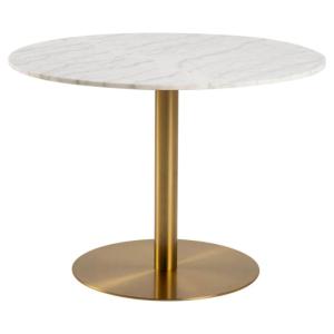 Table repas ronde 105x75 cm en marbre blanc et pied doré