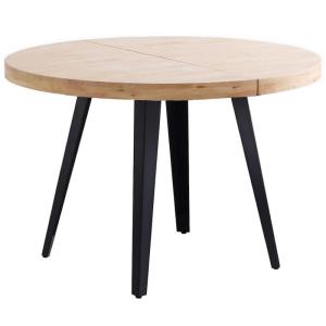 Table repas ronde extensible en bois clair et acier noir D1…