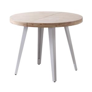 Table repas ronde extensible en bois de chêne et acier blan…