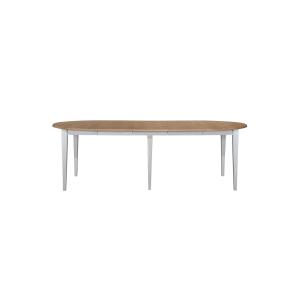 Table ronde 6 pieds fuseau D115   3 rallonges bois blanc