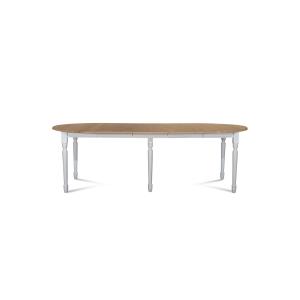 Table ronde 6 pieds tournés D115   3 rallonges bois blanc