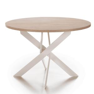 Table ronde avec pieds en métal L120 cm - Effet Bois et bla…