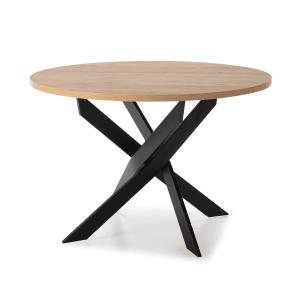Table ronde avec pieds en métal L120 cm - Effet Bois et noi…