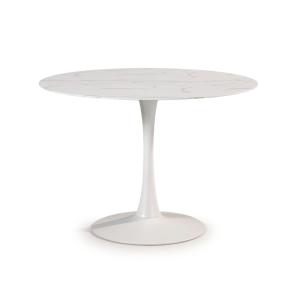 Table ronde avec plateau en verre L110 cm - Effet Marbre