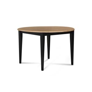 Table ronde bois D115 cm avec 1 allonge et Pieds fuseau noir