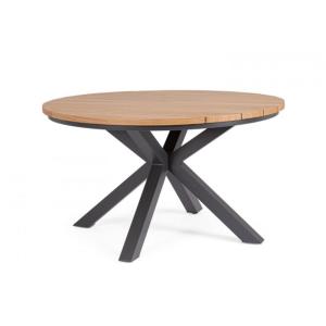 Table ronde effet bois et structure aluminium anthracite Ø1…