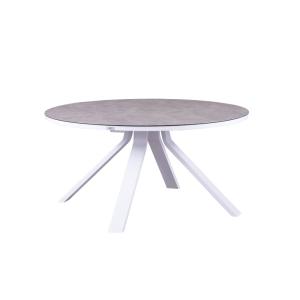 Table ronde en aluminium blanche avec plateau en verre D146…