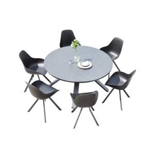 Table ronde en aluminium noire avec plateau en verre  D146…