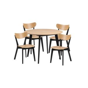 Table ronde en bois chêne/noir D105   4 chaises chêne/noir