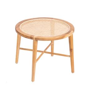 Table ronde en bois de manguier et cannage 46x60