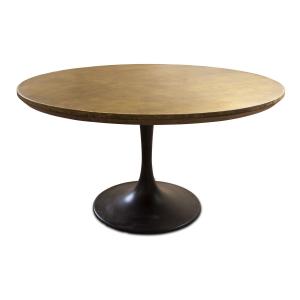Table ronde en bois et laiton cuivrée