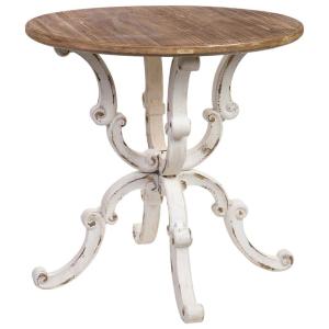 Table ronde en bois, finition vieillie D80x80x79h cm