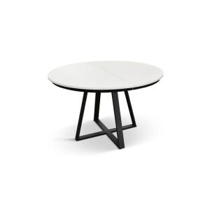 Table ronde en bois, frêne blanc, base anthracite, extensib…